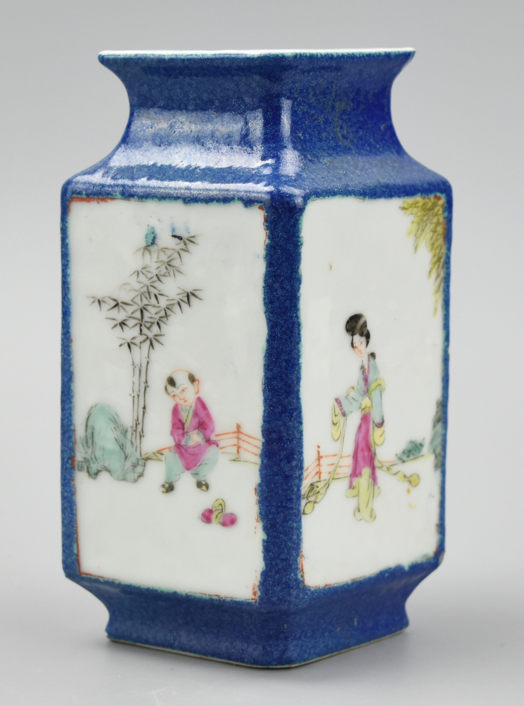 Appraisal: CHINESE BLUE FAMILLE ROSE VASE W FIGURES TH C A