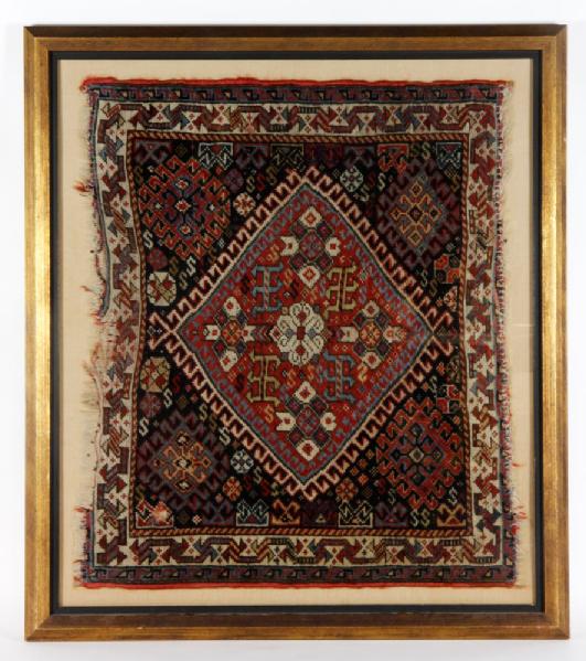 Appraisal: - Framed Rug Square Rug square framed under glass with