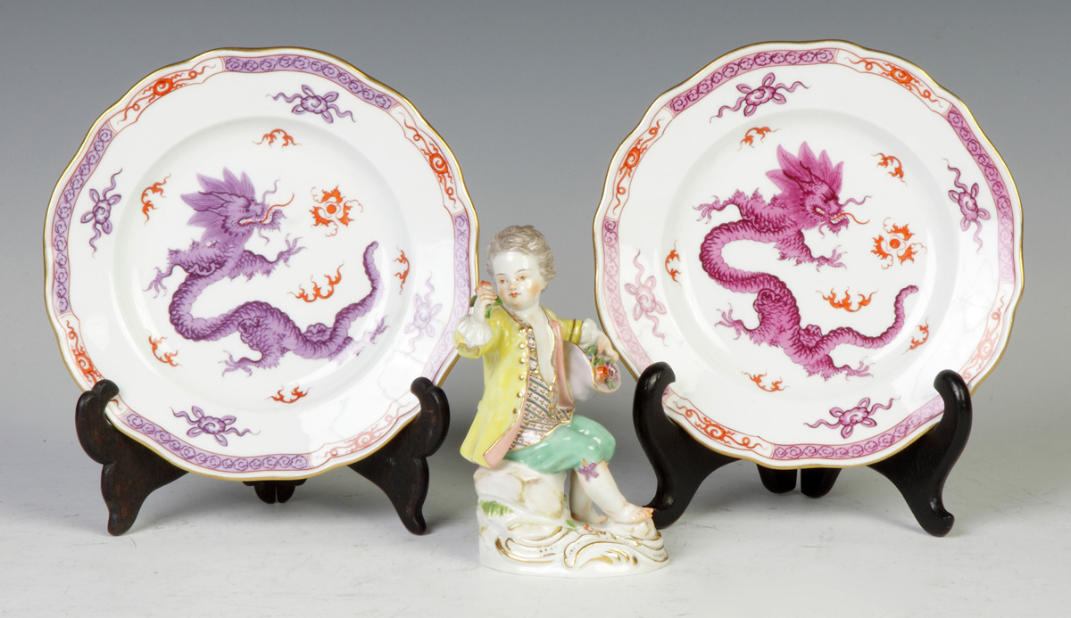 Appraisal: Meissen Dragon Plates Figure Crossed swords th cent