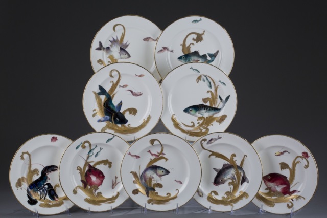 Appraisal: Nine Tiffany Co Hand Painted Plates Stamped on underside Browning