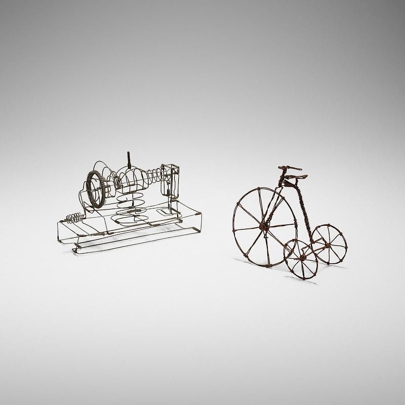 Appraisal: Folk Art sewing machine and bicycle two works Folk Art