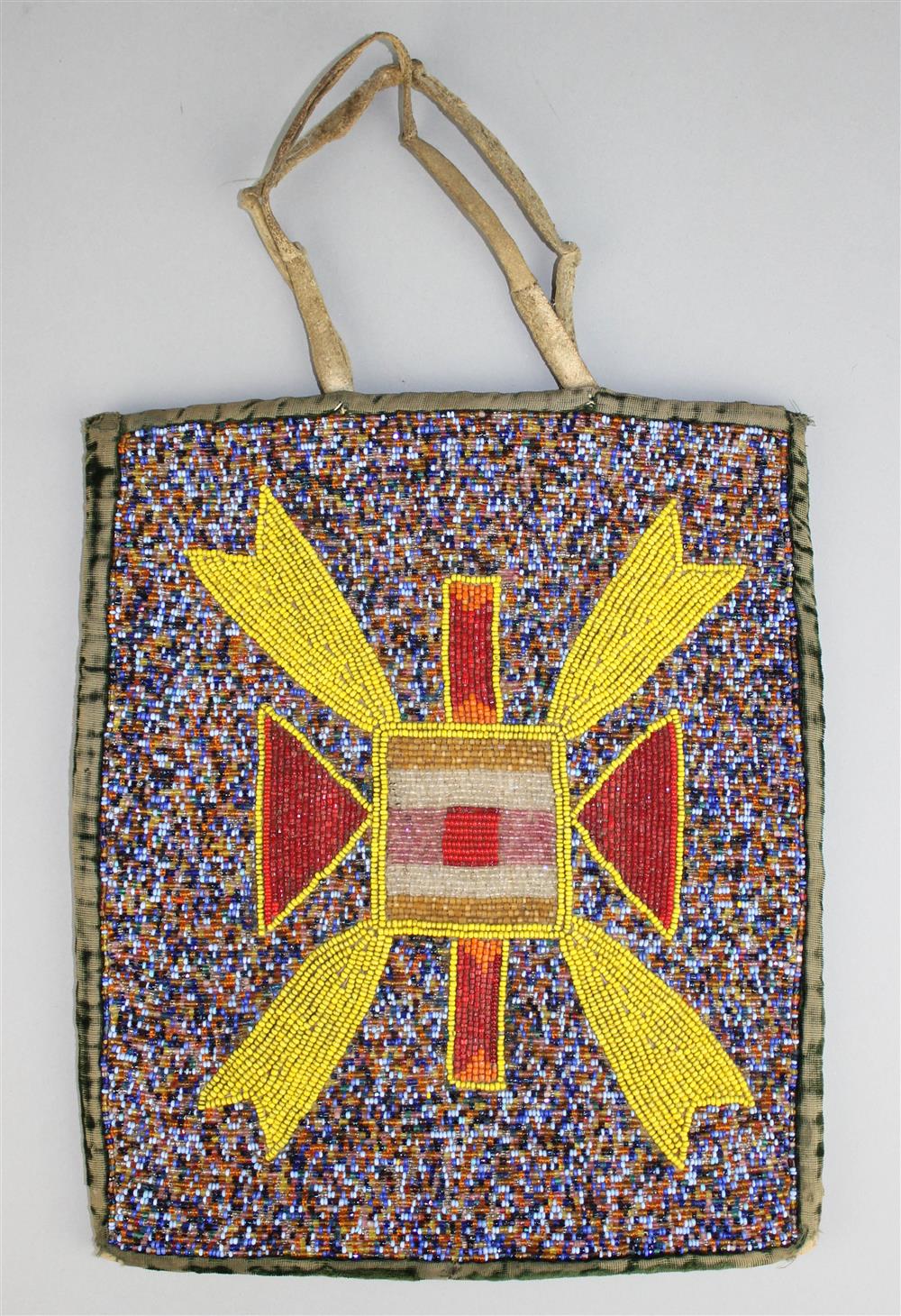 Appraisal: PLATEAU BEADED BAG central stylized motif Provenance a Virginia private