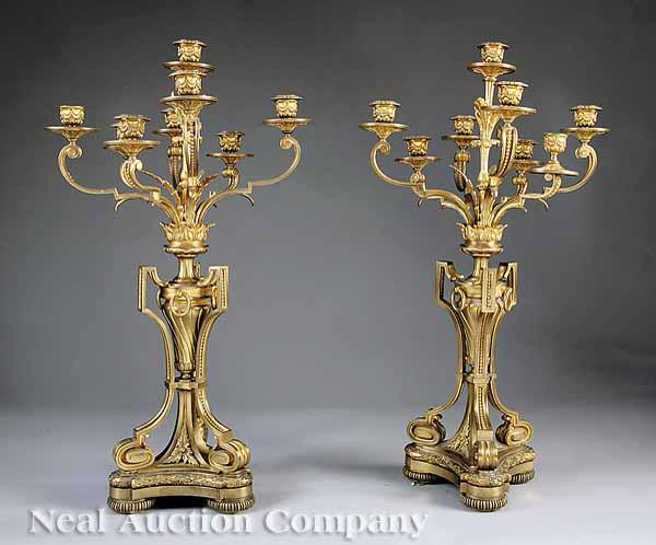 Appraisal: A Pair of Large Decorative Gilt Metal Eight-Light Candelabra in