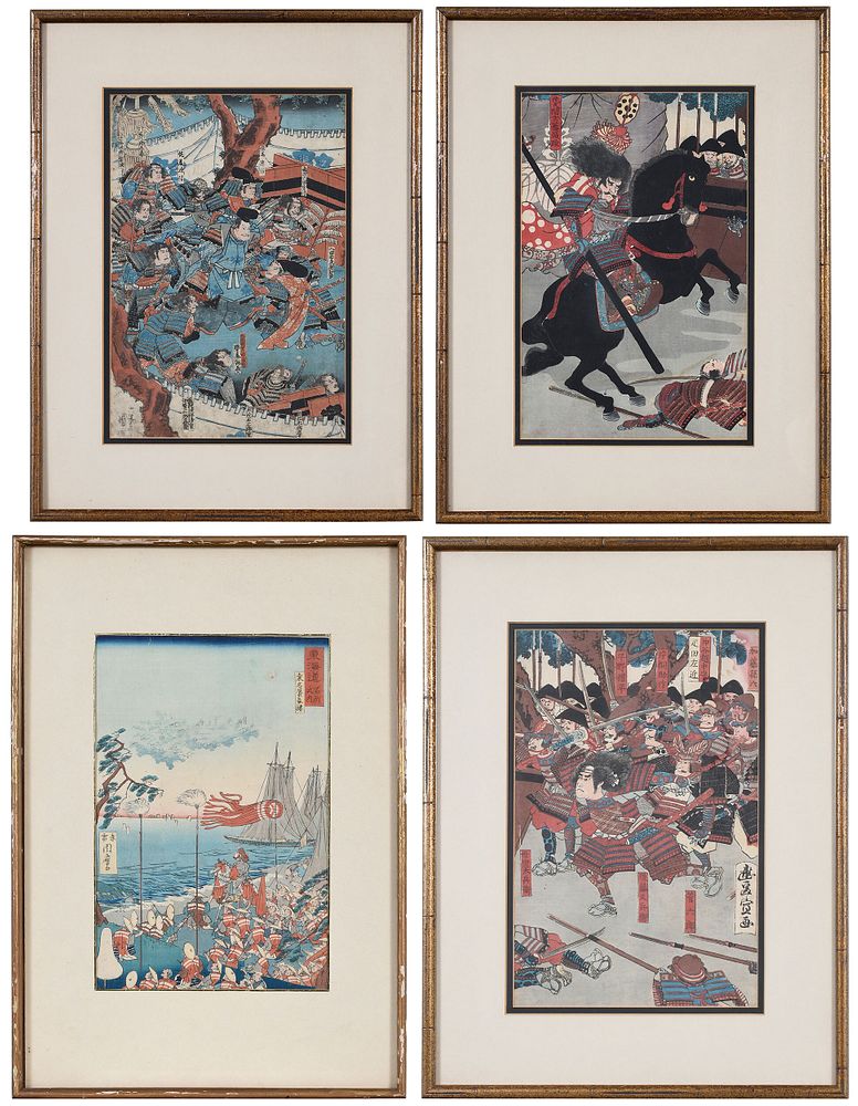 Appraisal: Group of Four Japanese Woodblock Prints th century Utagawa Kuniteru