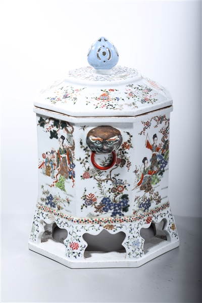 Appraisal: Chinese enameled porcelain octagonal covered container depicting women and children