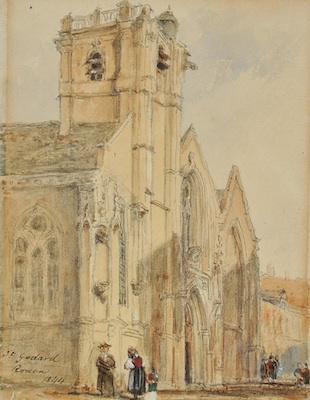 Appraisal: Unsigned Watercolor of St Godard Rouen ca A pencil and