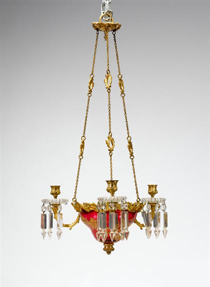 Appraisal: Victorian gilt bronze and gilt decorated cranberry and clear glass