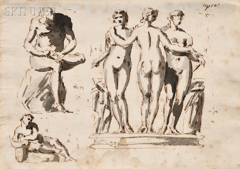 Appraisal: Italian School Late th Century Page of Figure Studies after