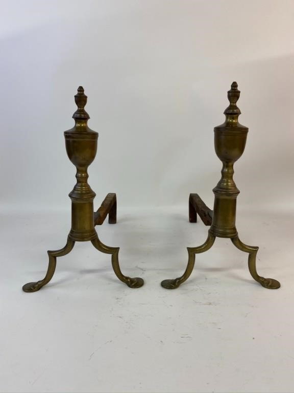 Appraisal: Pair of Federal cast brass andirons circa h x w