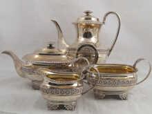 Appraisal: A three piece Georgian silver tea set the squared oval