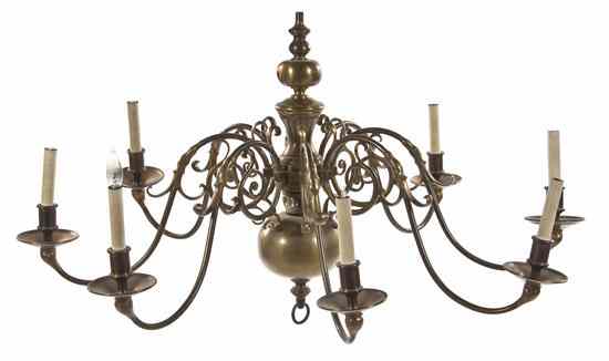 Appraisal: A Dutch Baroque Style Brass Eight-Light Chandelier having a baluster