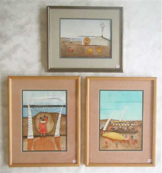 Appraisal: KEN LISBOURNE THREE WATERCOLORS ON PAPER Inupiat Point Hope Alaska