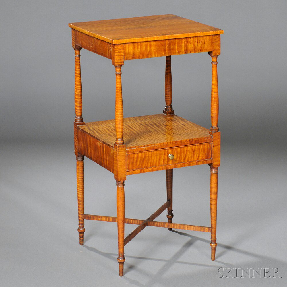 Appraisal: Federal Tiger Maple Chamber Stand possibly Boston early th century