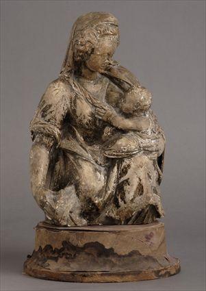 Appraisal: MANNERIST-STYLE COMPOSITION GROUP MADONNA AND CHILD She carved crouching and