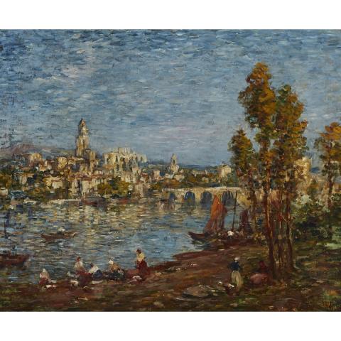 Appraisal: Follower of Claude Monet - WASHERWOMEN ON THE BANKS OF