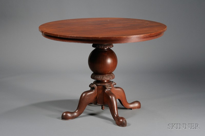 Appraisal: Georgian-style Circular Carved Mahogany Pedestal-base Center Table ht dia in