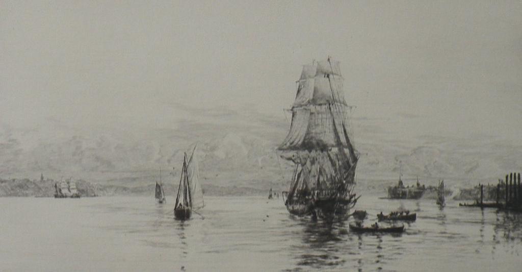 Appraisal: Harold Wyllie - Sailing Ship in EstuaryEtchingSigned and numbered CXV