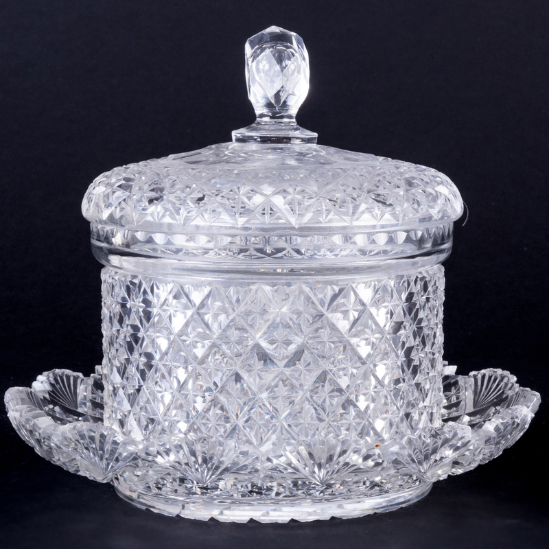 Appraisal: Cut Glass Caviar Dish Unmarked with interior liner x in