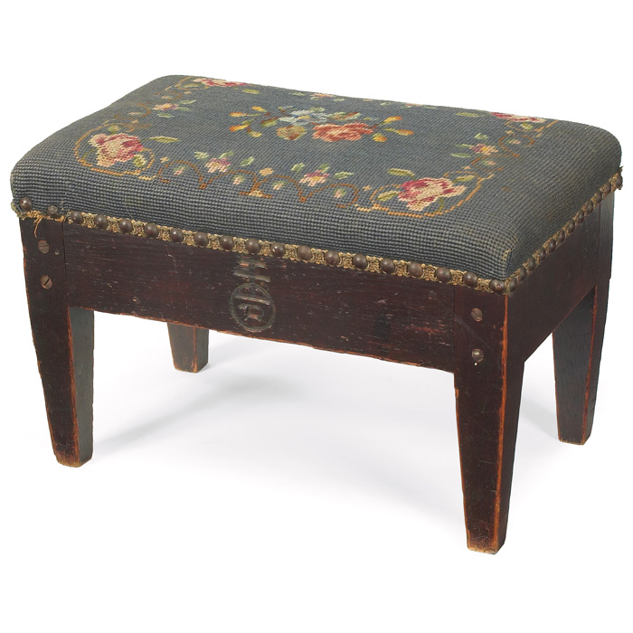 Appraisal: Roycroft footstool recovered top over tapered legs signed with orb