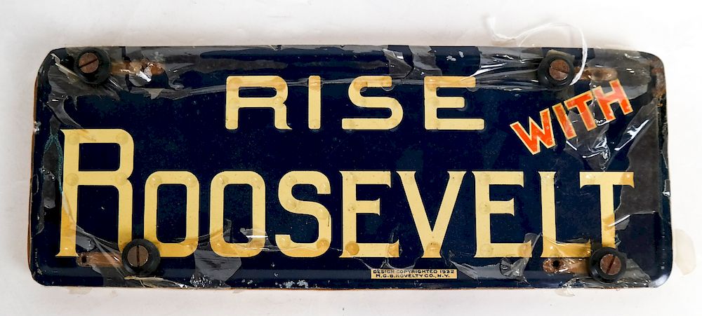 Appraisal: Rise with Roosevelt License Plate Tag copyright design M G