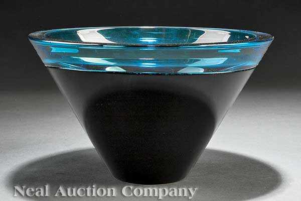 Appraisal: A Sasaki Art Glass Bowl deep cobalt body with turquoise