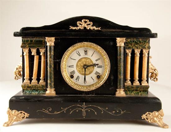 Appraisal: Sessions Clock with Multiple Columns wooden marbelized trim day time