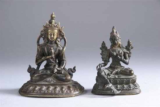 Appraisal: TWO TIBETAN BRONZE FIGURES OF BODHISATTVA th century Each wearing