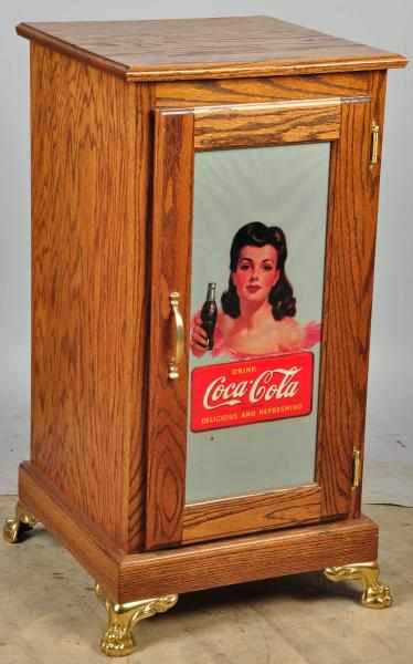 Appraisal: Oak Lighted Slot Machine Stand With Coca-Cola front glass Condition