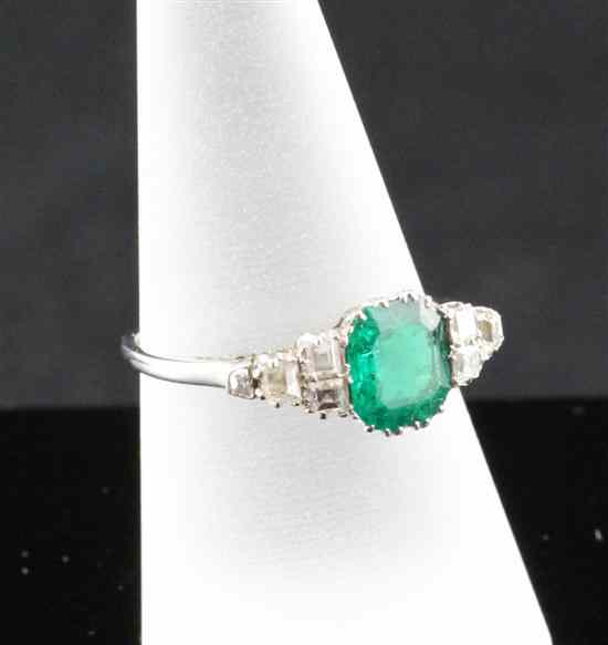 Appraisal: An ct white gold emerald and diamond ring size P