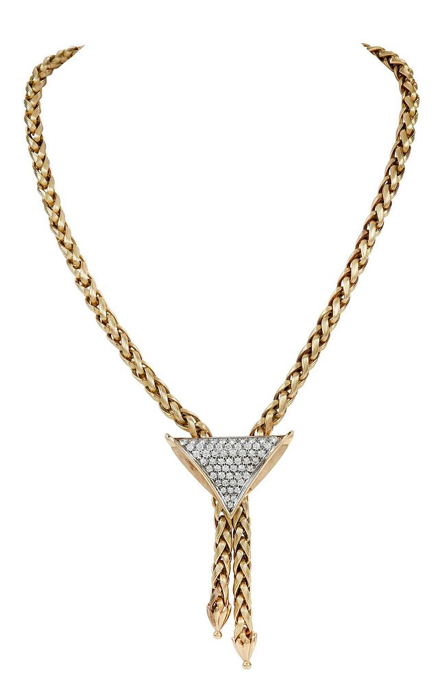 Appraisal: kt Diamond Necklace fancy woven link chain centerpiece with approx