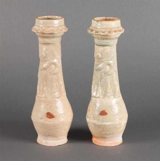 Appraisal: Pair of Yuan style glazed terracotta vases with thin pale