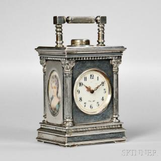 Appraisal: Miniature Silver Minute Repeating Carriage Clock Switzerland silver case with