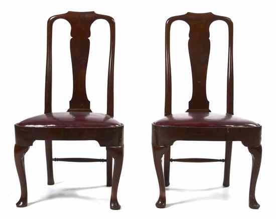 Appraisal: A Pair of Queen Anne Walnut Side Chairs each having