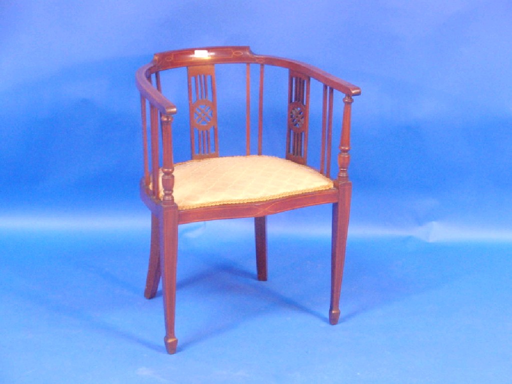 Appraisal: An Edwardian inlaid mahogany armchair