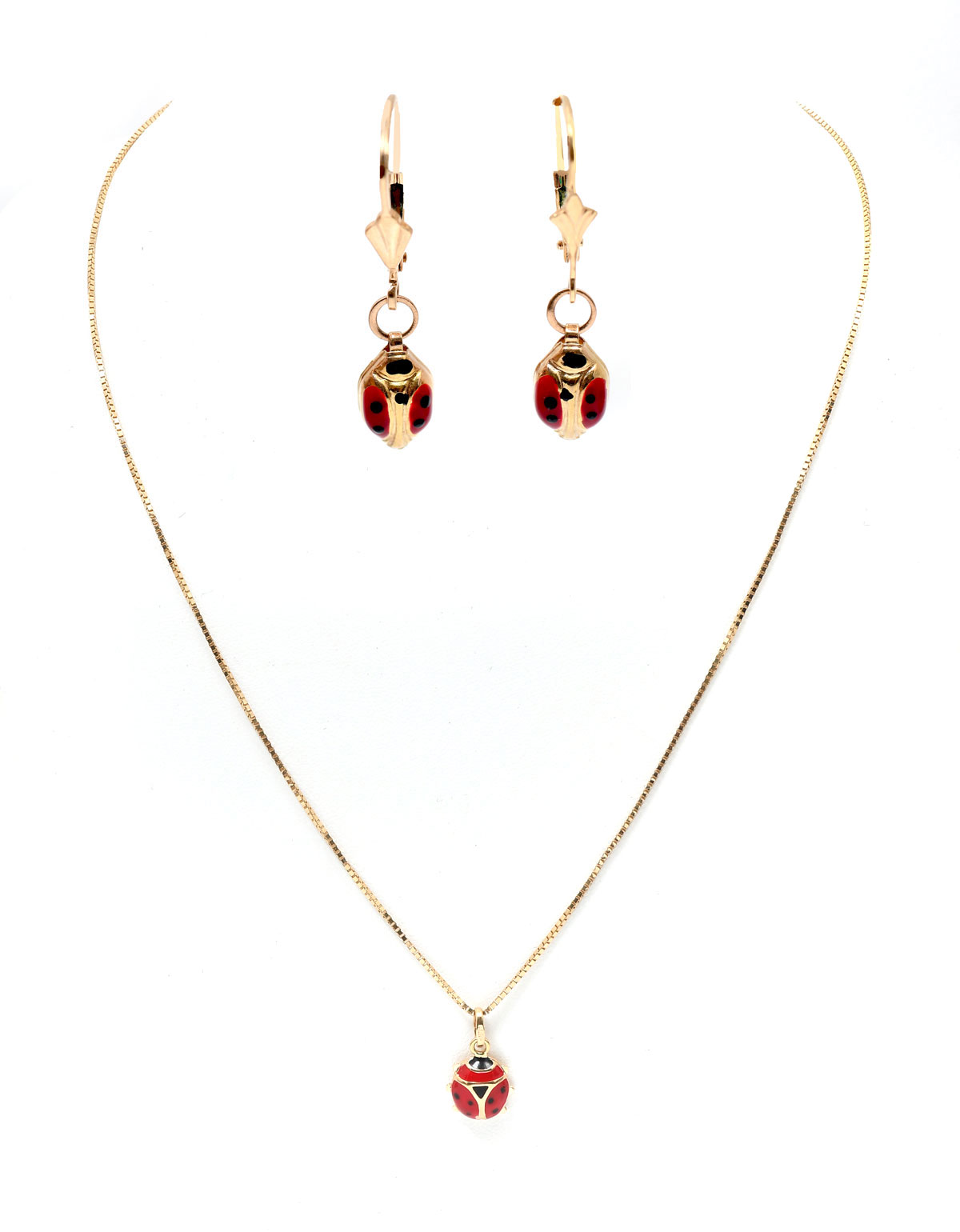 Appraisal: K LADYBUG EARRING-NECKLACE SET K yellow gold earring necklace set