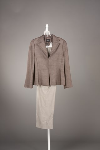 Appraisal: Akris ash brown gray tweed jacket with gray slacks Size