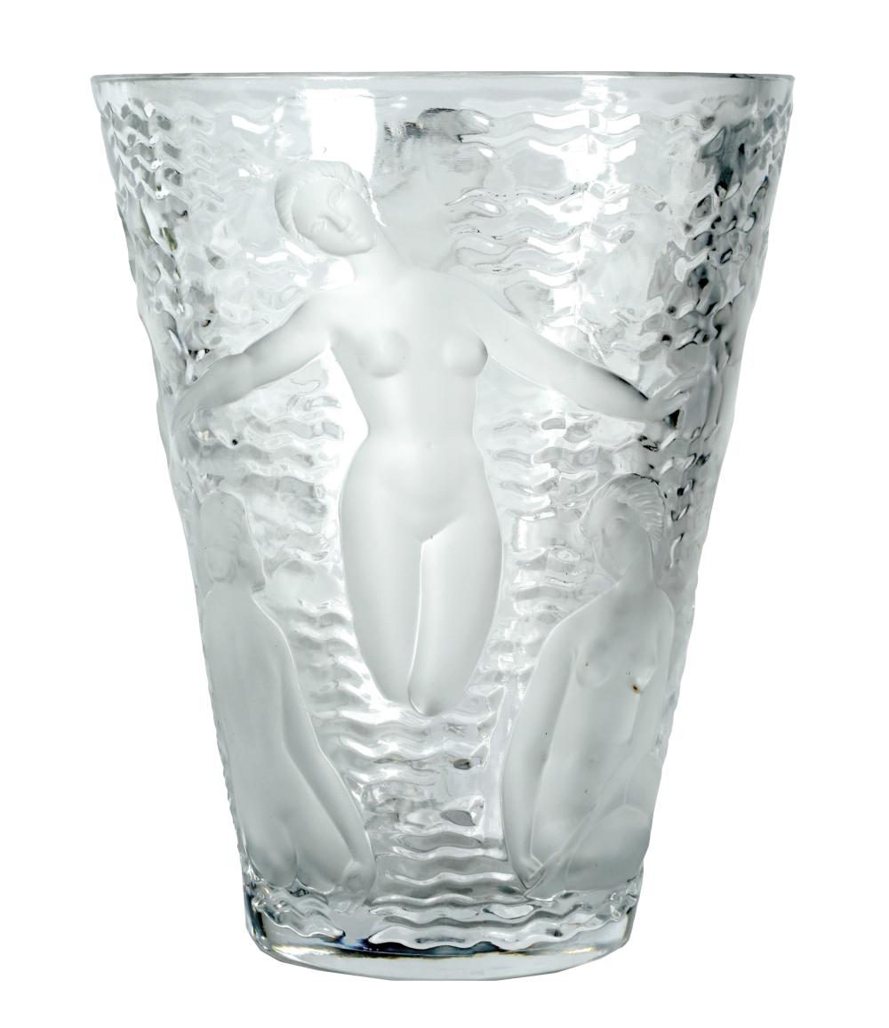 Appraisal: LALIQUE ONDINES NUDES VASEsigned Lalique France decorated with intaglio frosted