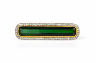 Appraisal: A Black Starr Frost Edwardian Gold Tourmaline and Diamond Bar