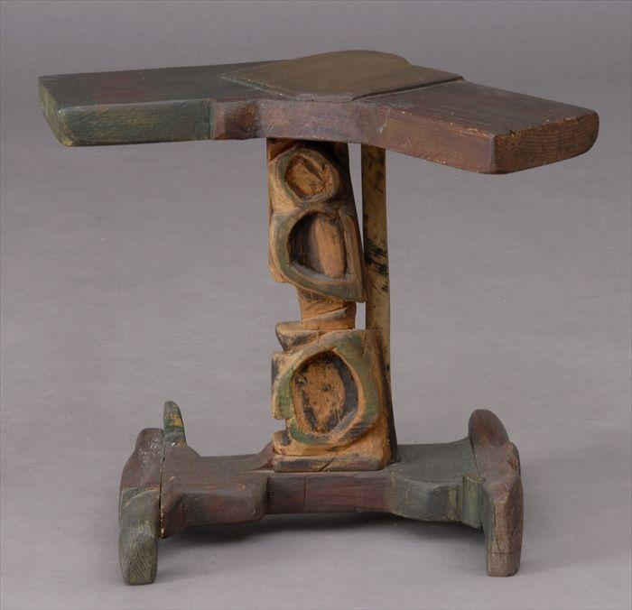 Appraisal: SMOKEY TUNIS OCCASIONAL TABLE Carved and painted wood the -branch