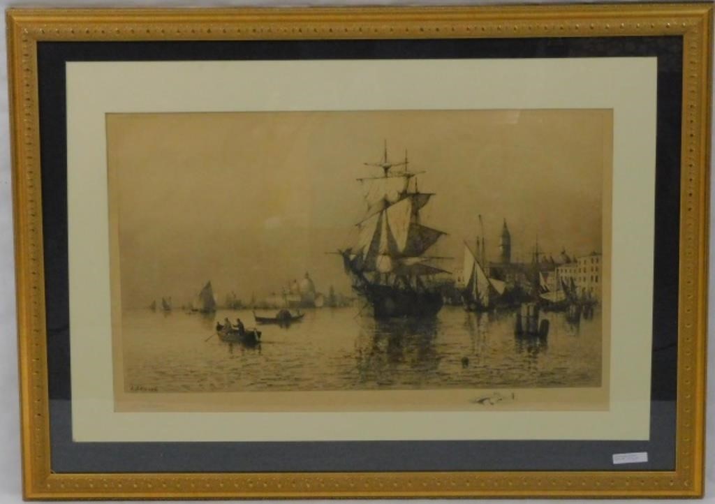 Appraisal: LEMUEL D ELDRED - FAIRHAVEN MA etching on paper Venetian