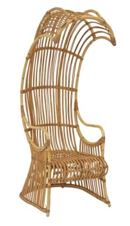 Appraisal: Vintage rattan and bamboo porter cobra chair in the manner