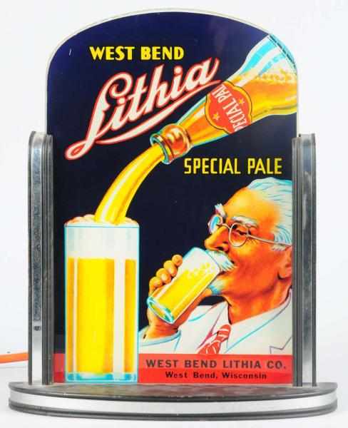 Appraisal: West Bend Litha Beer Reverse Glass Spinner Sign Light-up motion