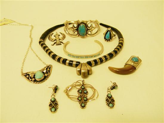 Appraisal: JEWELRY hand-wrought silver and turquoise Southwestern Jewelry including a ring