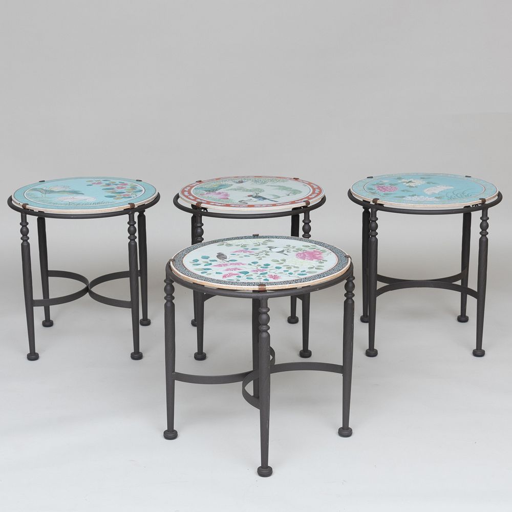 Appraisal: Set of Four Chinese Porcelain Circular Tiles Mounted as Tables