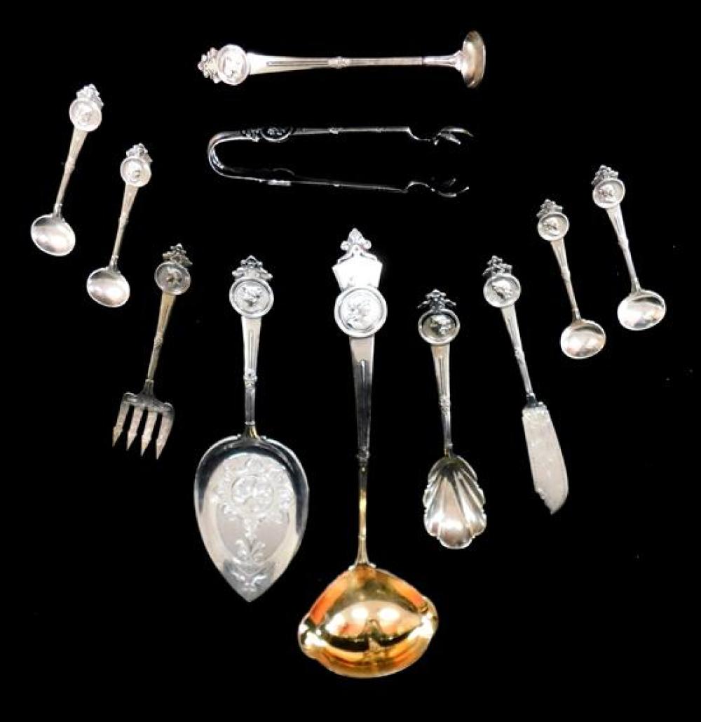 Appraisal: STERLING Gorham medallion sterling flatware and servingware eleven pieces all