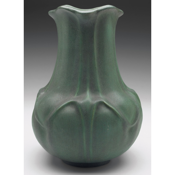 Appraisal: Teco vase shape organic shape covered in a good green