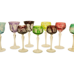 Appraisal: A Collection of Bohemian Cut-to-Clear Colored Glass Wine Goblets th