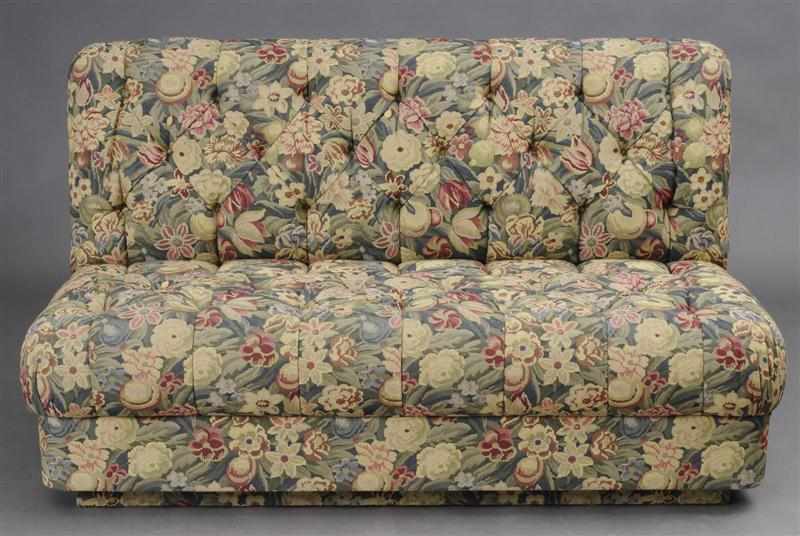 Appraisal: VERDURE TAPESTRY STYLE UPHOLSTERED BANQUETTE With high tufted backrest and