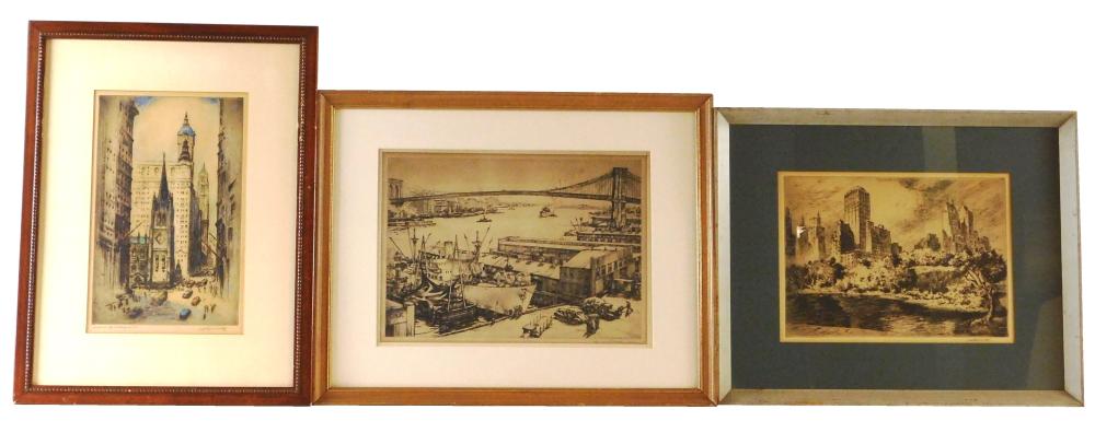 Appraisal: Three prints Laurence Nelson Wilbur United States - Brooklyn Bridge