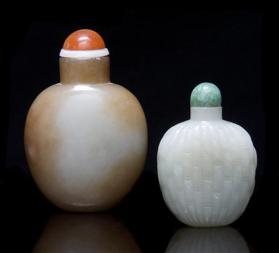 Appraisal: Group of Two Jade Snuff Bottles one of celadon stone